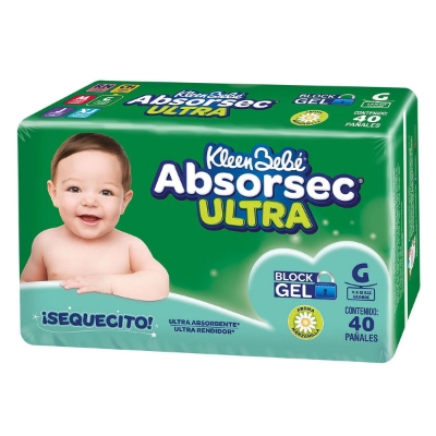 Imagen de Pañal Kleen Bebe Absorsec Ultra Grande 40 PZS