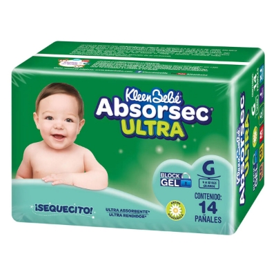 Imagen de Pañal Kleen Bebe Absorsec Ultra Grande 14 PZS