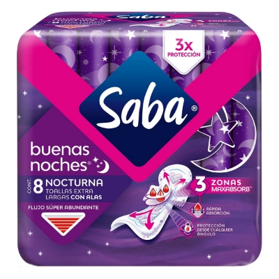 Imagen de Toallas Femeninas Saba Buenas Noches Con Alas 8 PZS