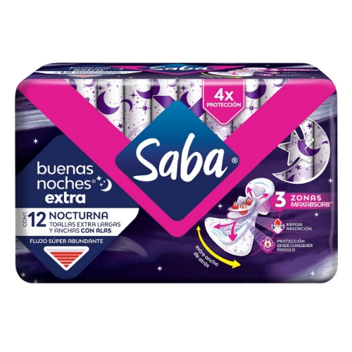 Imagen de Toalla Saba Buenas Noches Extra Nocturna C/A  12 PZS
