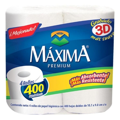 Imagen de Papel Higiénico Máxima Premium Manzanilla 400 Hojas 4 PZS