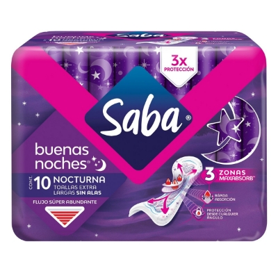 Imagen de Toallas Femeninas Saba Buenas Noches Sin Alas 10 PZS