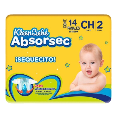 Imagen de Pañal Kleen Bebeabsorsec Ultra Chico 14 PZS