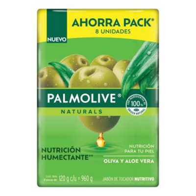 Imagen de Exhibidor Jabon Tocador Palmolive Oliva Y Aloe Vera 120 GRS