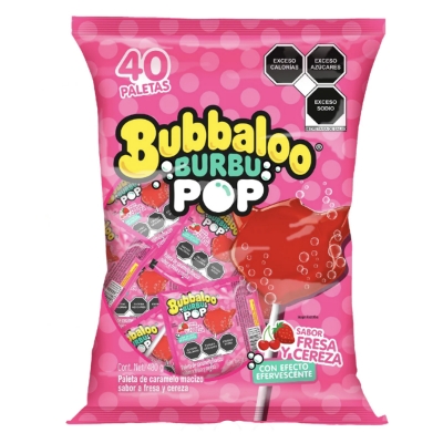 Imagen de Paletas Bubbaloo Burbu Pop Fresa Cereza 40 PZS