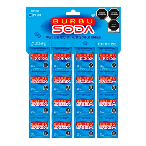 Imagen de EXHIBIDOR DULCE EN POLVOS BURBU SODA SOBRE  80 PZS
