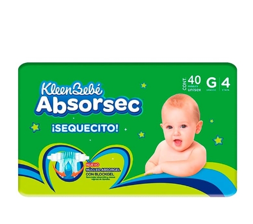 Imagen de Pañal Kleen Bebe Absorsec Grande Más  40 PZS