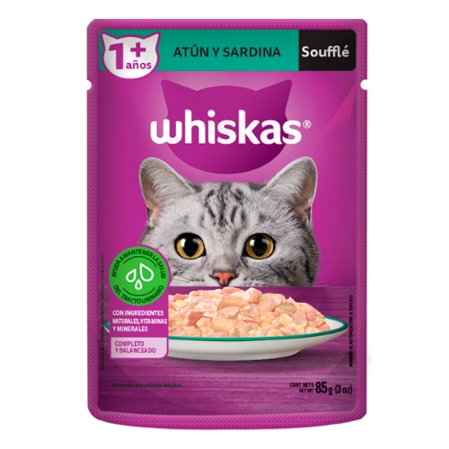 Imagen de Sobres Whiskas Soufflé Atún Y Sardina  85 GRS