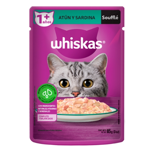 Imagen de Sobres Whiskas Soufflé Atún Y Sardina  85 GRS