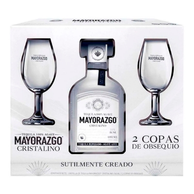 Imagen de Tequila Mayorazgo Cristalino + 2 Copas Tipo Bohemia 750 MLL