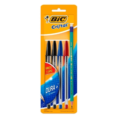 Imagen de BOLIGRA BIC CRIS 2NEG/RJ/AZ+1LAPIZ 4 PZS